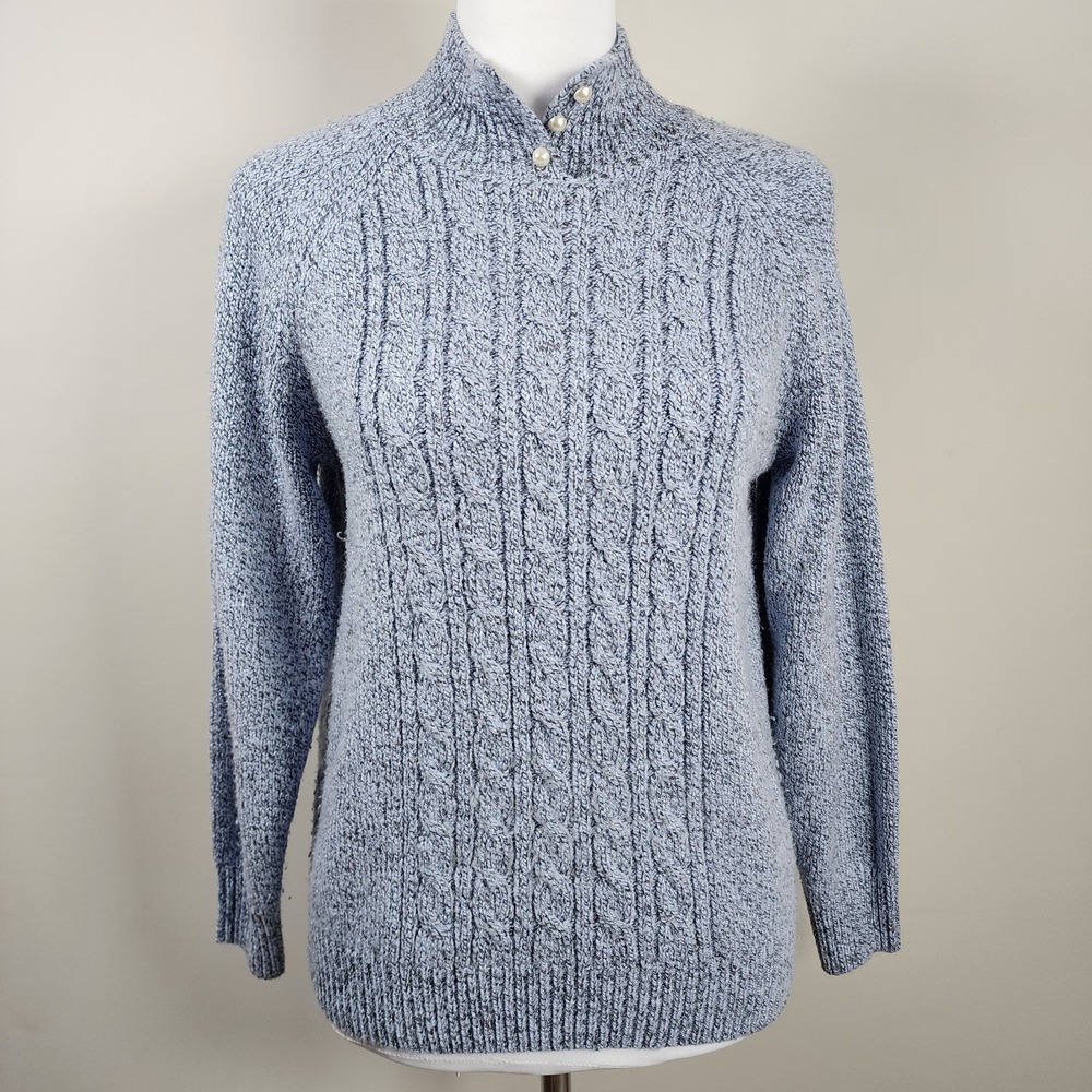 Karen Scott Petites Marled Cable Knit Sweater Womens Medium Petite‎ MP Classic